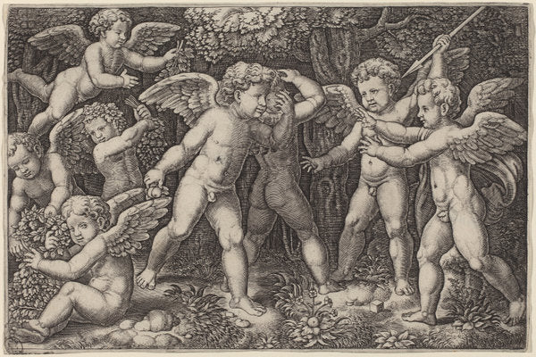 Putti Playing by Master of the Die after Raphael (Italian, active c. 1532), 16X12"(A3)Poster Print