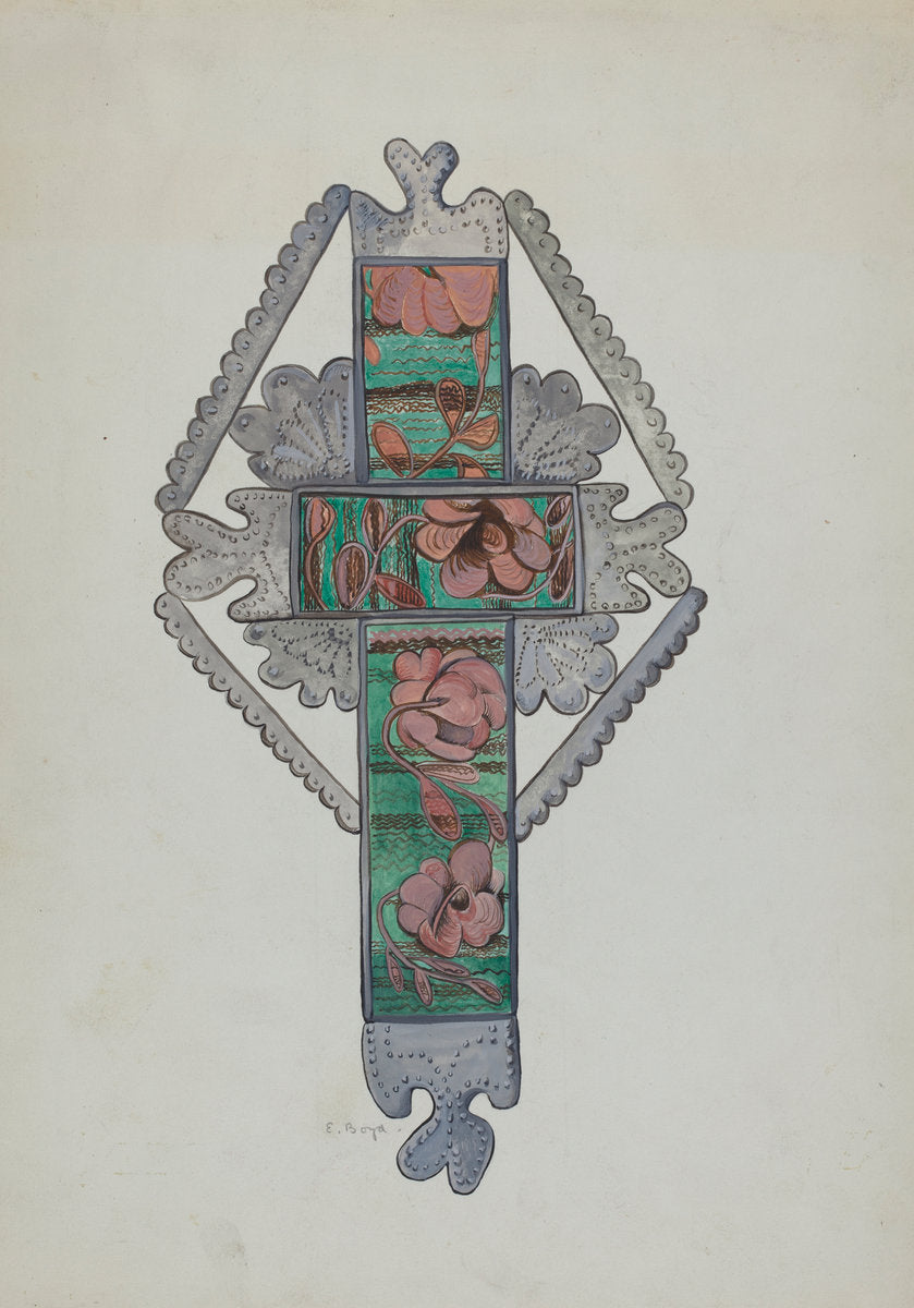 Tin and Painted Glass Cross, Church or Home Use by E. Boyd (American, active c. 1935), 16X12"(A3)Poster Print