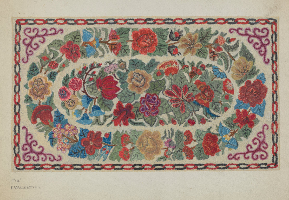 Hooked Rug by Elizabeth Valentine (American, active c. 1935), 16X12"(A3)Poster Print