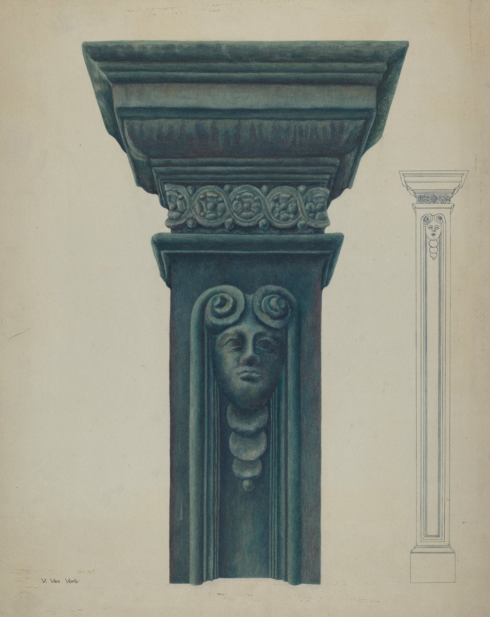 Cast Iron Pillar by Vera Van Voris (American, active c. 1935), 16X12"(A3)Poster Print
