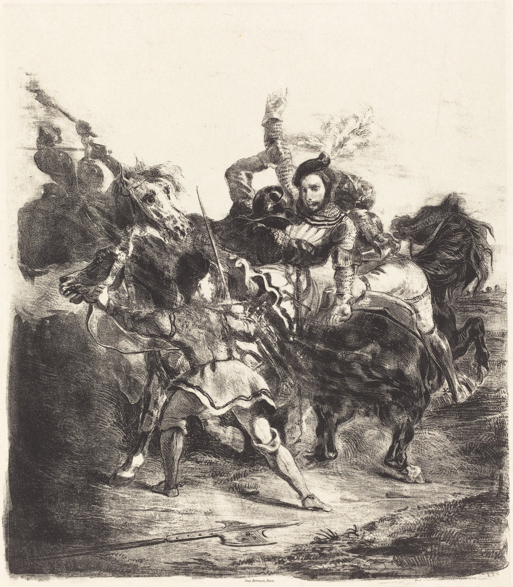 Weislingen Attacked by the Forces of Goetz (Weislingen attaqué par les gens de Goetz) by Eugène Delacroix (French, 1798 - 1863), 16X12"(A3)Poster Print