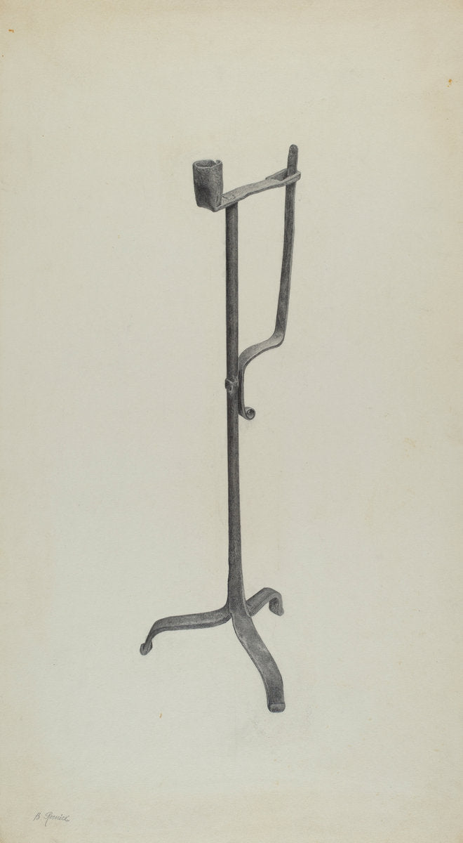 Rush Light and Candle Holder by Benjamin Resnick (American, active c. 1935), 16X12"(A3)Poster Print