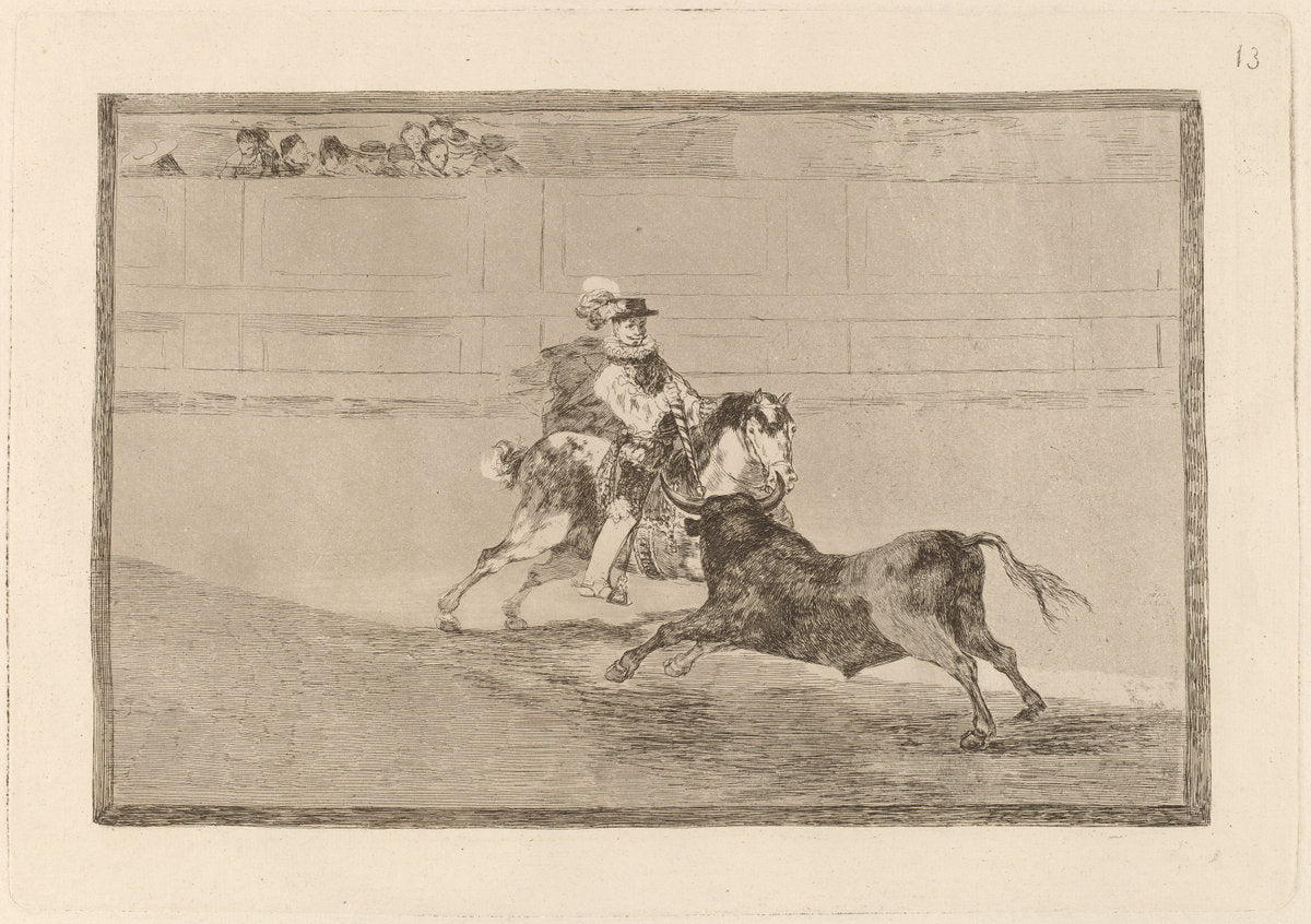 Un caballero espanol en plaza quebrando rejoncillos sin auxilio de los chulos (A Spanish Mounted Knight in the Ring Breaking Short Spears without the Help of Assistants) by Francisco de Goya (Spanish, 1746 - 1828), 16X12"(A3)Poster Print