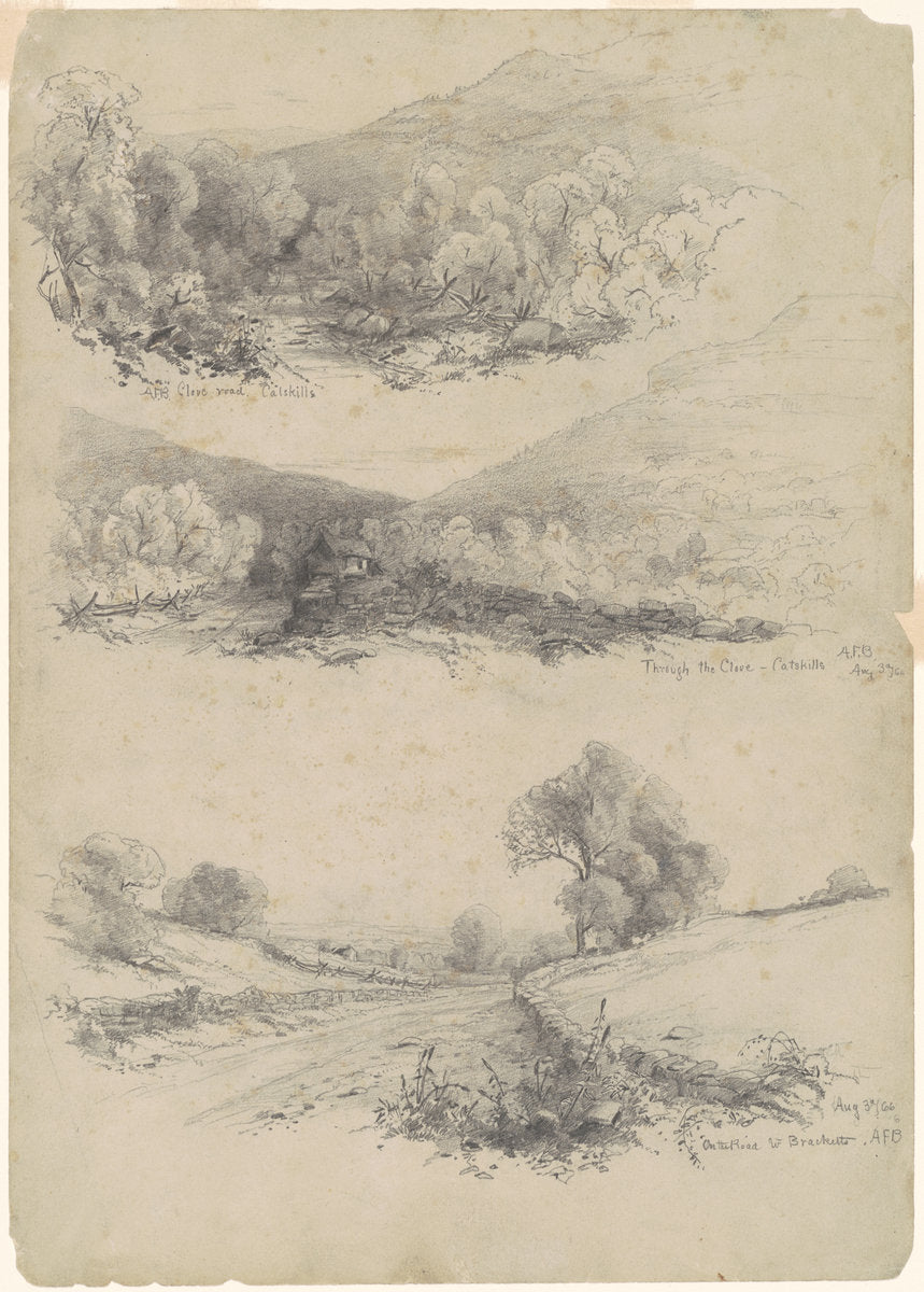 Clove Road, Catskills; Through the Clove—Catskills; and On the Road to Bracketts [recto] by Andrew Fisher Bunner (American, 1841 - 1897), 16X12"(A3)Poster Print
