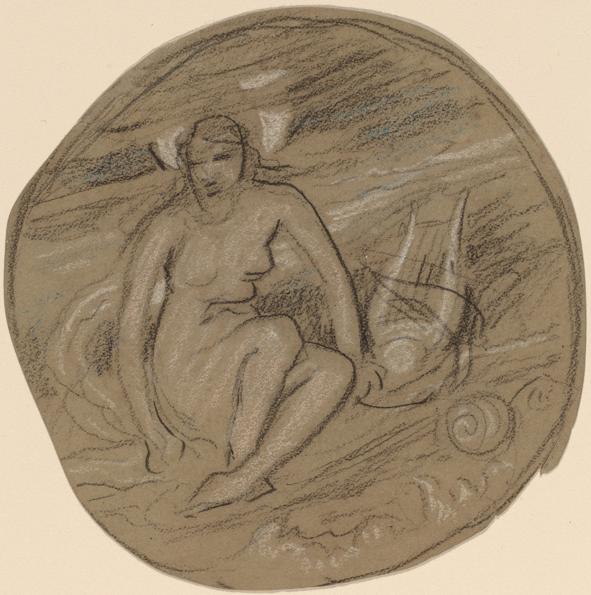 Study for "Music" by Elihu Vedder (American, 1836 - 1923), 16X12"(A3)Poster Print
