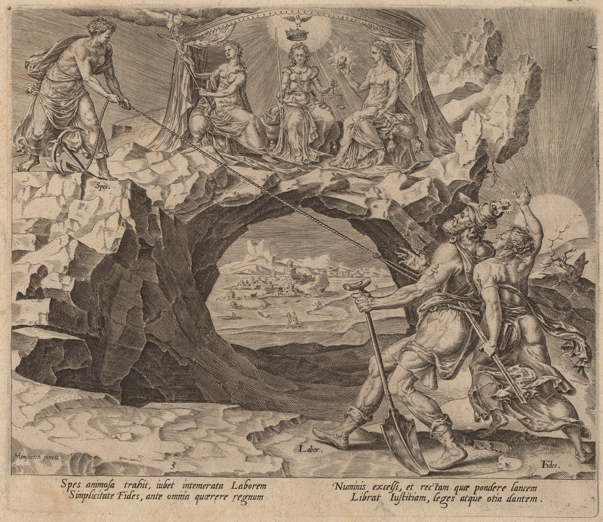 The Diligent Worker Aspiring to the Rightousness of the Lord by Philip Galle after Maerten van Heemskerck (Flemish, 1537 - 1612), 16X12"(A3)Poster Print