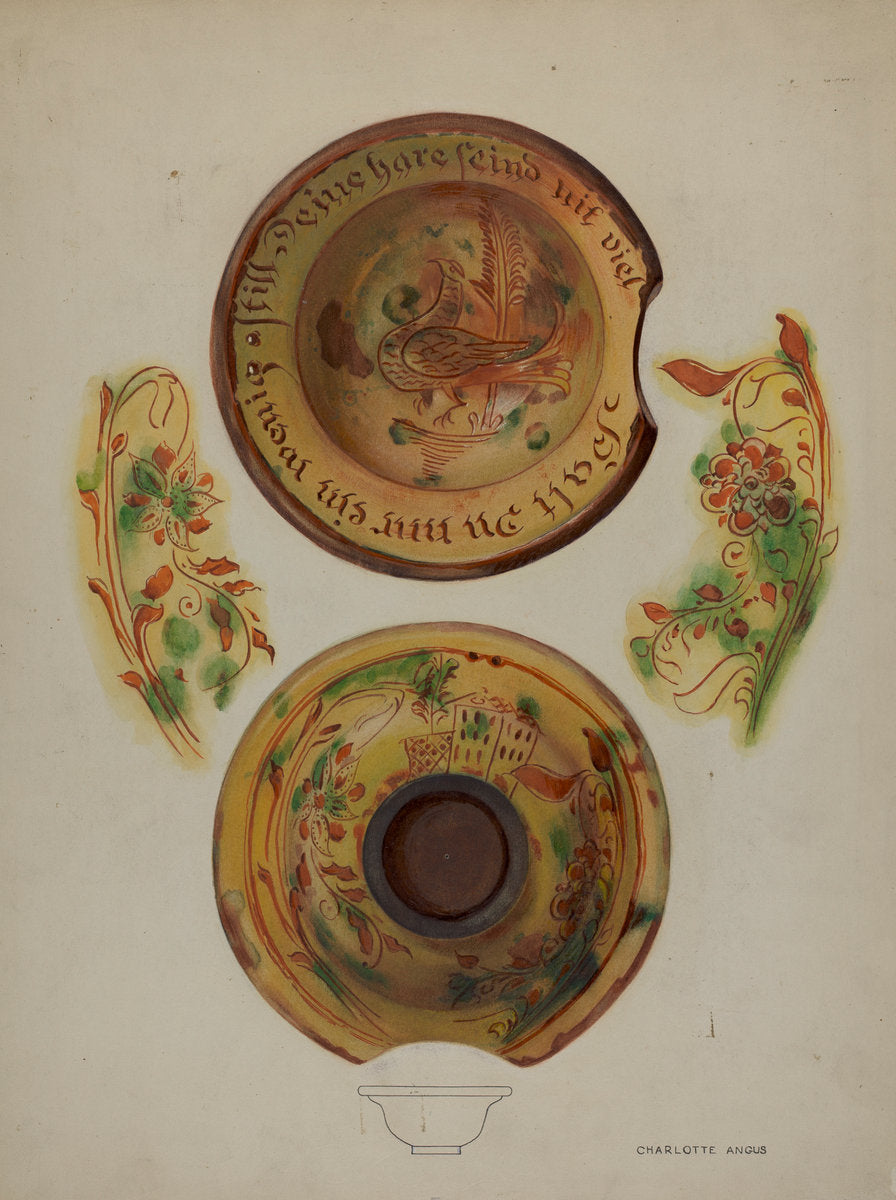 Pa. German Shaving Basin by Charlotte Angus (American, 1911 - 1989), 16X12"(A3)Poster Print