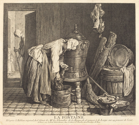 La Fontaine by Charles-Nicolas Cochin I after Jean Siméon Chardin (French, 1688 - 1754), 16X12"(A3)Poster Print