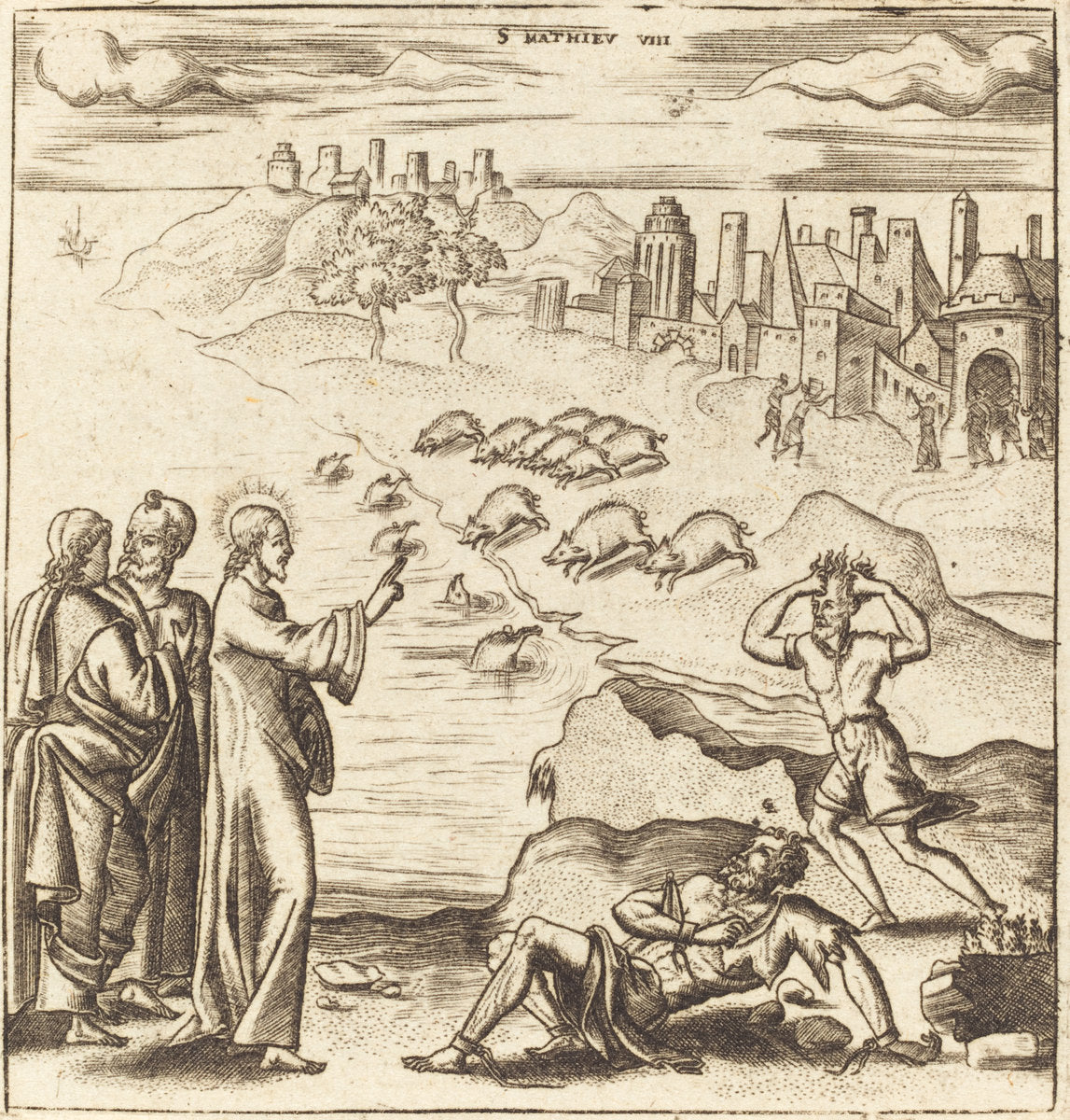 The Gadarene Demoniacs by Léonard Gaultier (French, 1561 - 1641), 16X12"(A3)Poster Print