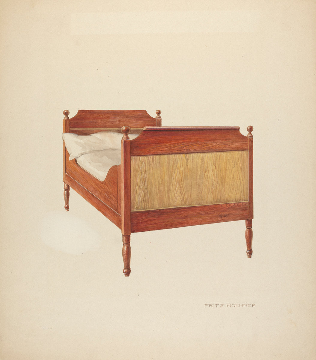 Zoar "Sleigh" Bed by Fritz Boehmer (American, active c. 1935), 16X12"(A3)Poster Print