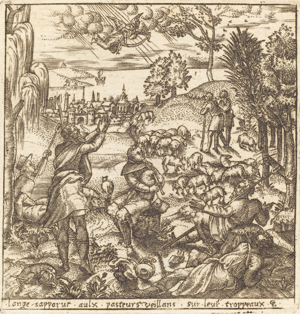 The Annunciation to the Shepherds by Léonard Gaultier (French, 1561 - 1641), 16X12"(A3)Poster Print