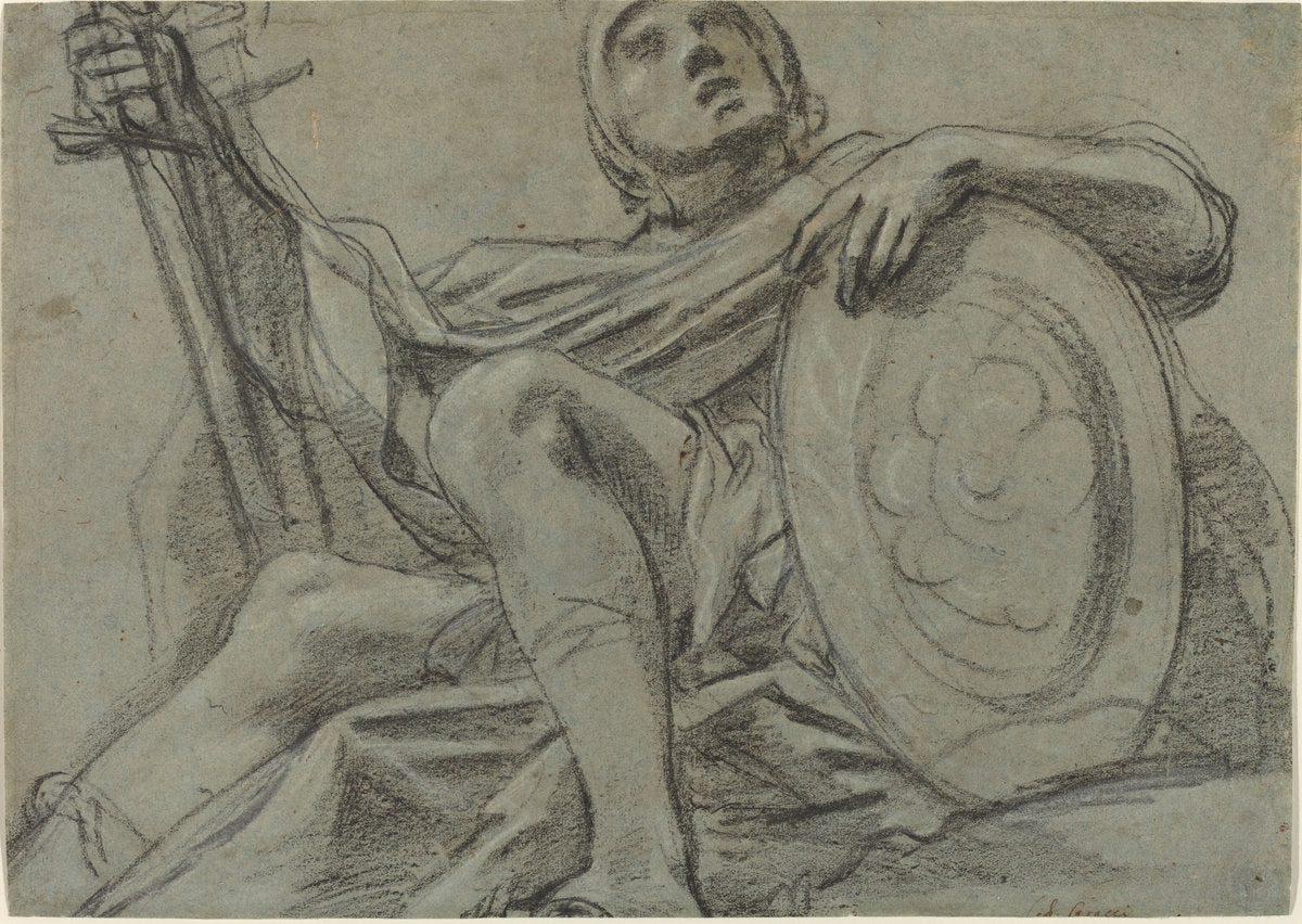 Seated Warrior Holding a Sword and Shield [recto] by Giacomo Cavedone (Bolognese, 1577 - 1660), 16X12"(A3)Poster Print