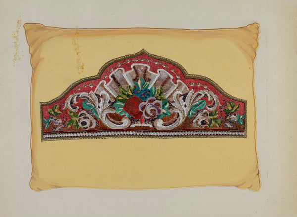 Embroidery on Pillow by Florence Huston (American, active c. 1935), 16X12"(A3)Poster Print