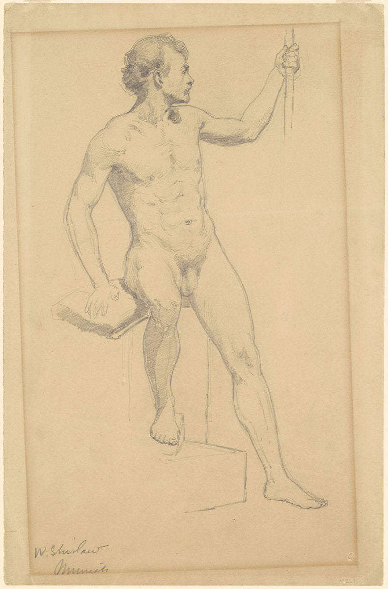 Male Nude by Walter Shirlaw (American, 1838 - 1909), 16X12"(A3)Poster Print