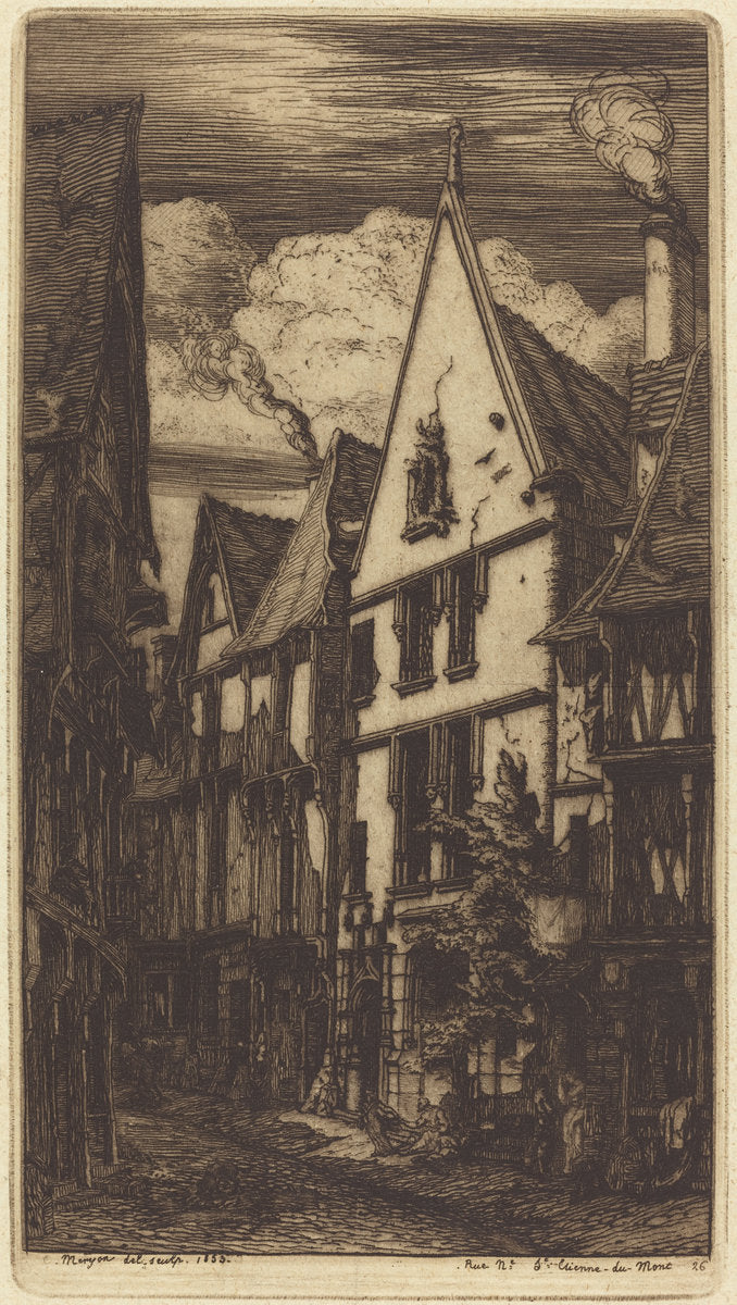 La Rue des Toiles, à Bourges by Charles Meryon (French, 1821 - 1868), 16X12"(A3)Poster Print