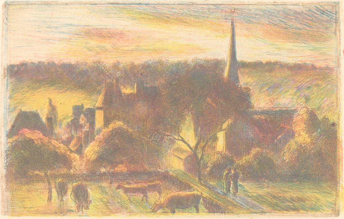 Eglise et ferme d'Éragny (A Church and Farm at Éragny) by Camille Pissarro (French, 1830 - 1903), 16X12"(A3)Poster Print