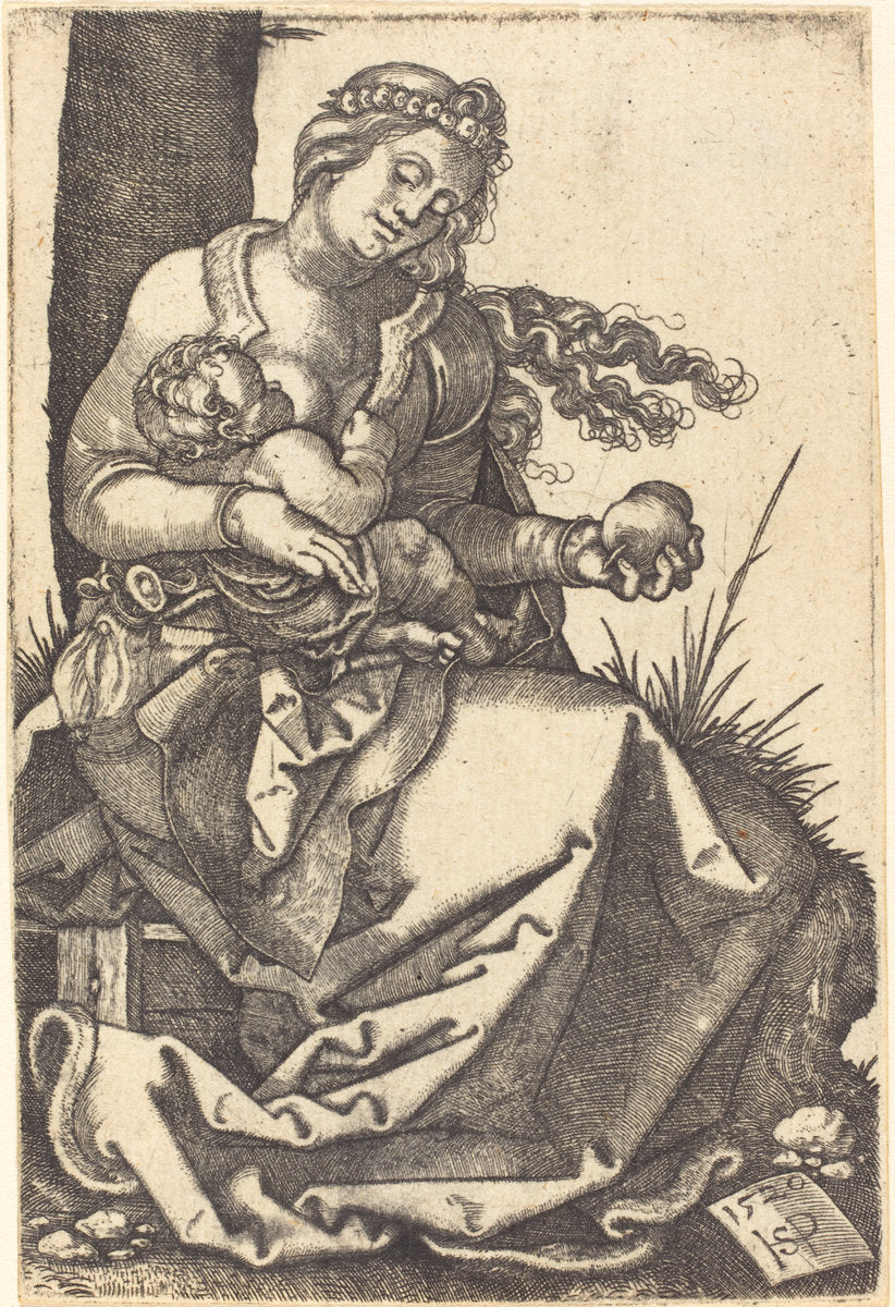 Virgin with a Pear by Sebald Beham (German, 1500 - 1550), 16X12"(A3)Poster Print