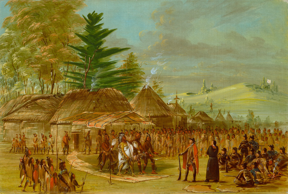 Chief of the Taensa Indians Receiving La Salle.  March 20, 1682 by George Catlin (American, 1796 - 1872), 16X12"(A3)Poster Print