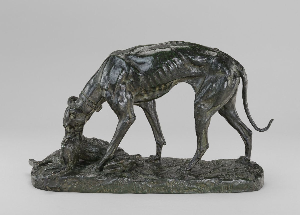 Greyhound Retrieving a Hare by Antoine-Louis Barye (French, 1795 - 1875), 16X12"(A3)Poster Print