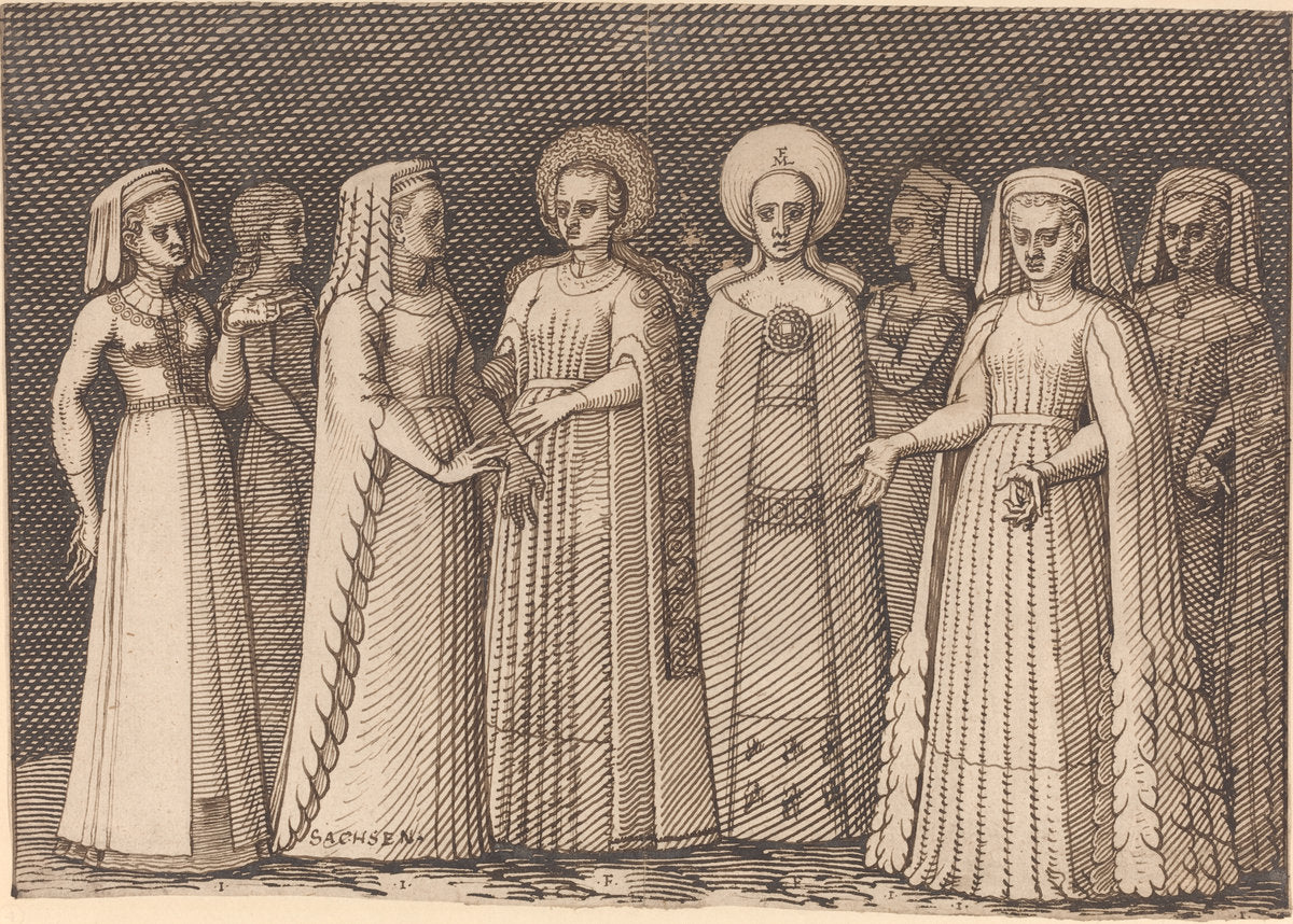 Eight Ladies in Ancient Costumes by Melchior Lorch (Danish, 1526/1527 - 1583 or after), 16X12"(A3)Poster Print