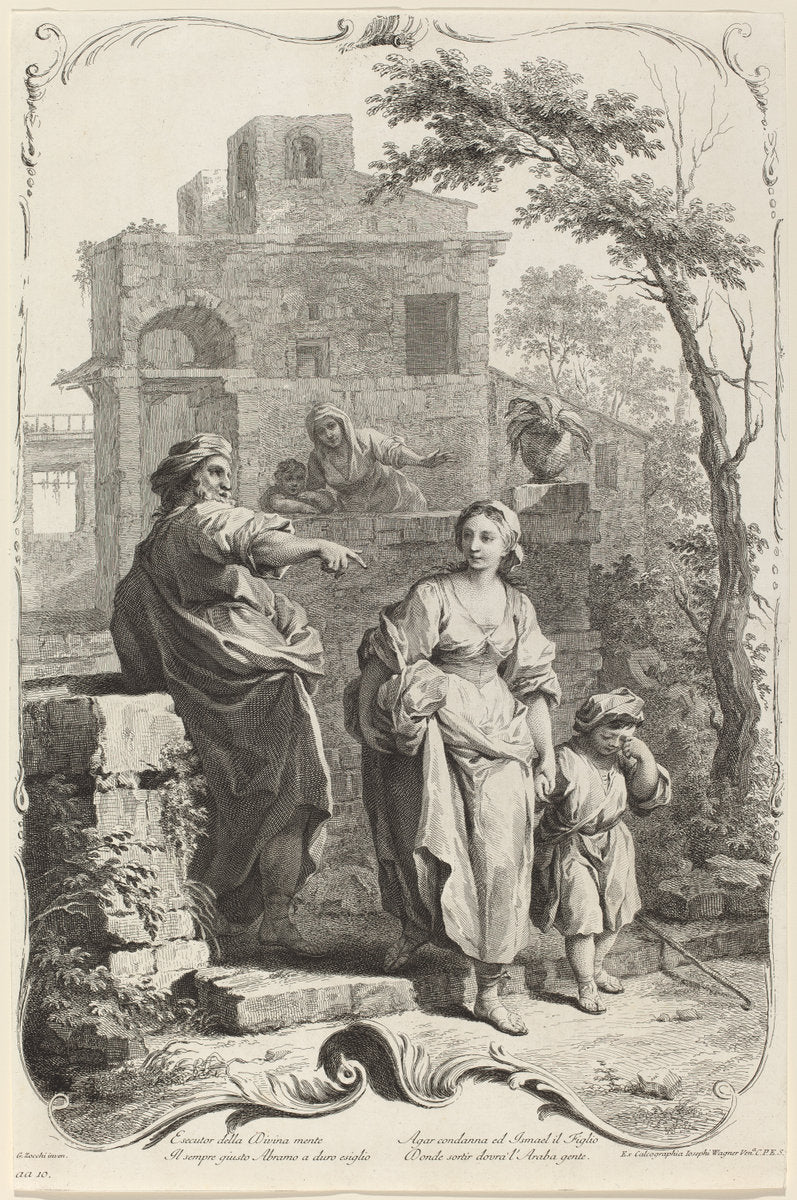 Abraham Dismissing Hagar by Joseph Wagner (publisher) after Giuseppe Zocchi (German, 1706 - 1780), 16X12"(A3)Poster Print