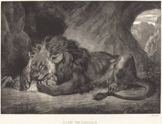 Lion of the Atlas Mountains (Lion de l'Atlas) by Eugène Delacroix (French, 1798 - 1863), 16X12"(A3)Poster Print