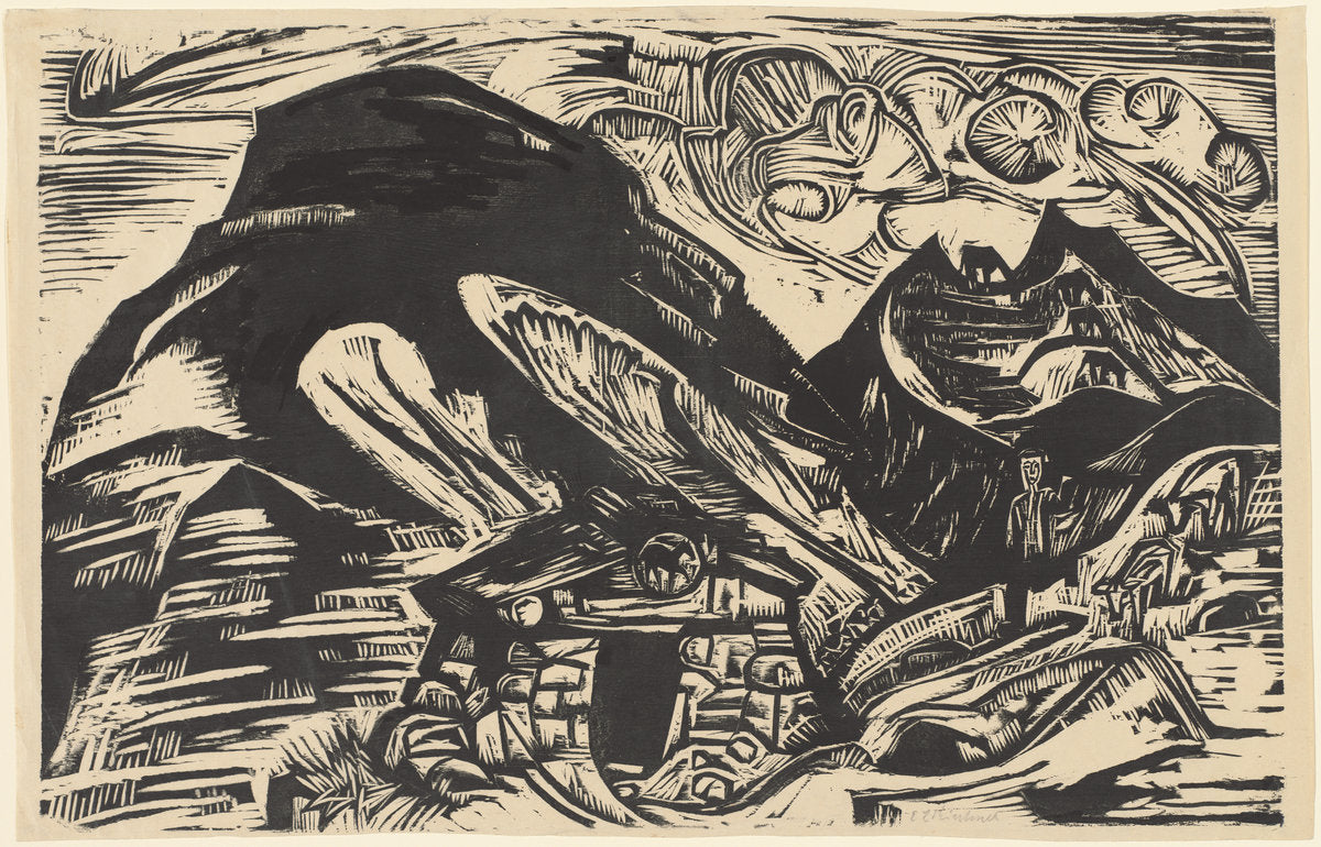Mountains with a Mountain Hut by Ernst Ludwig Kirchner (German, 1880 - 1938), 16X12"(A3)Poster Print