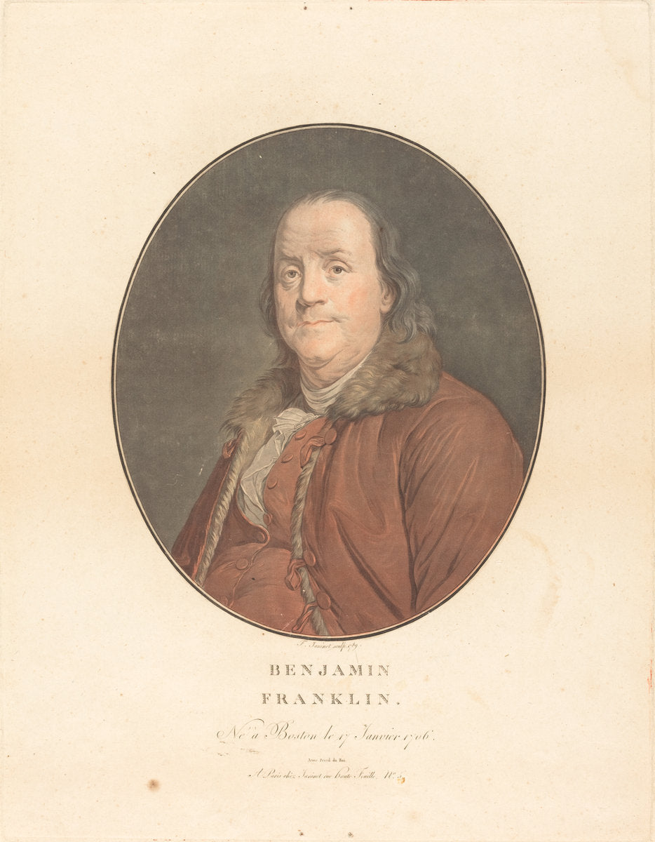 Benjamin Franklin by Jean-François Janinet and Joseph Siffred Duplessis (French, 1725 - 1802), 16X12"(A3)Poster Print