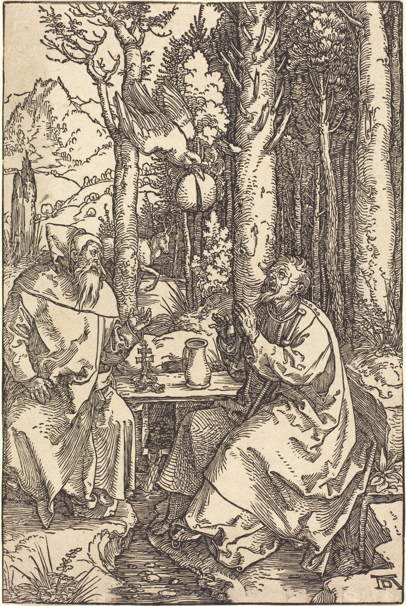 Saint Anthony and Saint Paul in the Wilderness by Albrecht Dürer (German, 1471 - 1528), 16X12"(A3)Poster Print