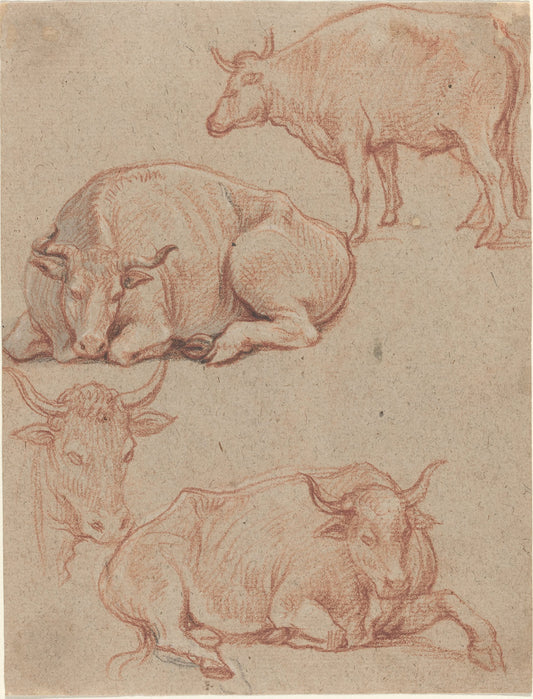 Four Cows by Claude Lorrain (French, 1604/1605 - 1682), 16X12"(A3)Poster Print