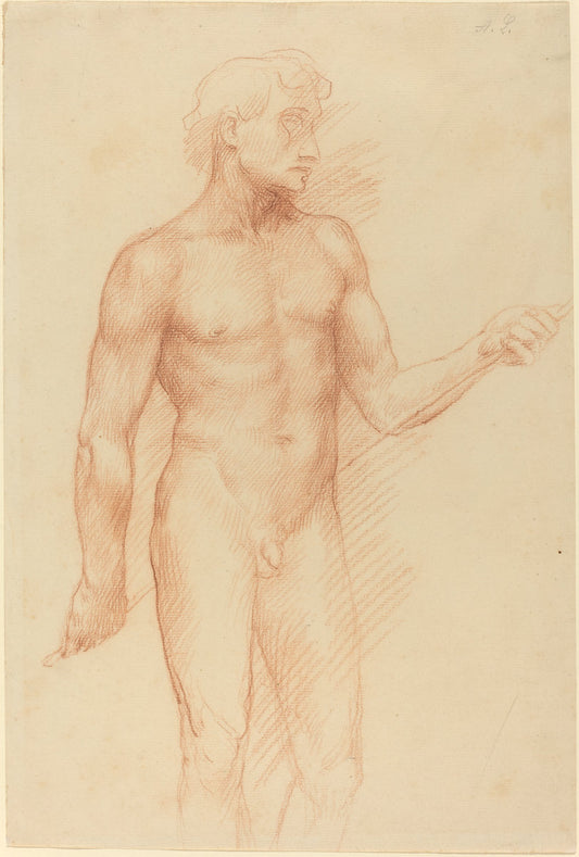 Study of a Man's Figure, Holding Rod behind Back by Alphonse Legros (French, 1837 - 1911), 16X12"(A3)Poster Print