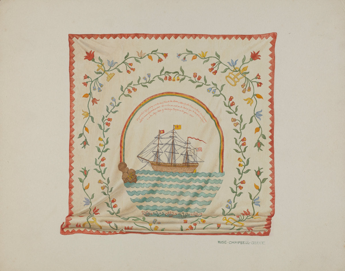 Applique Bedspread by Rose Campbell-Gerke (American, active c. 1935), 16X12"(A3)Poster Print