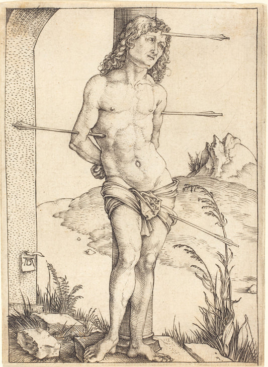 Saint Sebastian Bound to the Column by Albrecht Dürer (German, 1471 - 1528), 16X12"(A3)Poster Print
