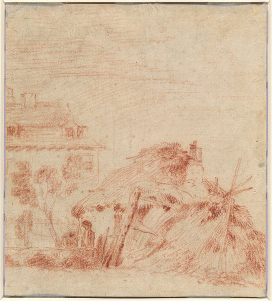 View of a House, a Cottage, and Two Figures [verso] by Antoine Watteau (French, 1684 - 1721), 16X12"(A3)Poster Print