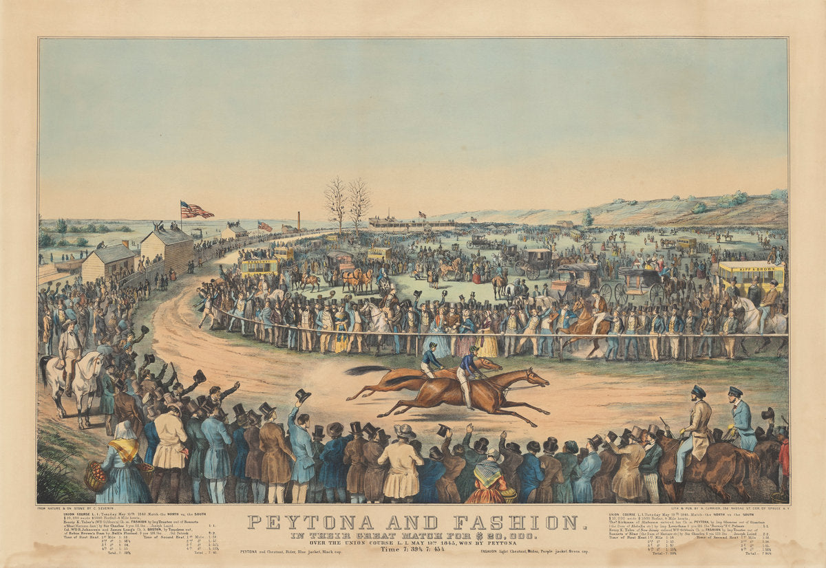 Peytona and Fashion: In Their Great Match for $20,000. Over the Union Course L.I. May 13th. 1845, Won by Peytona. Time 7:39 3/4, 7:45 1/4 by after Charles Severin (American, born 1808/1820), 16X12"(A3)Poster Print