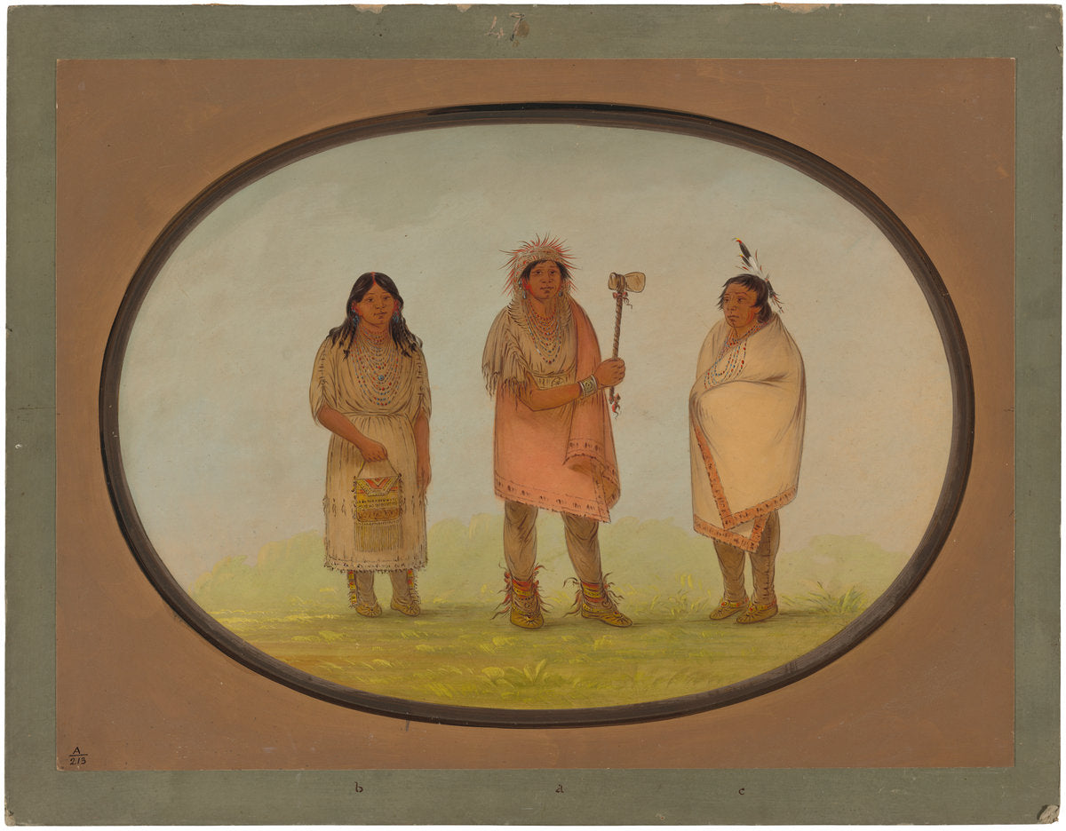 Three Piankeshaw Indians by George Catlin (American, 1796 - 1872), 16X12"(A3)Poster Print