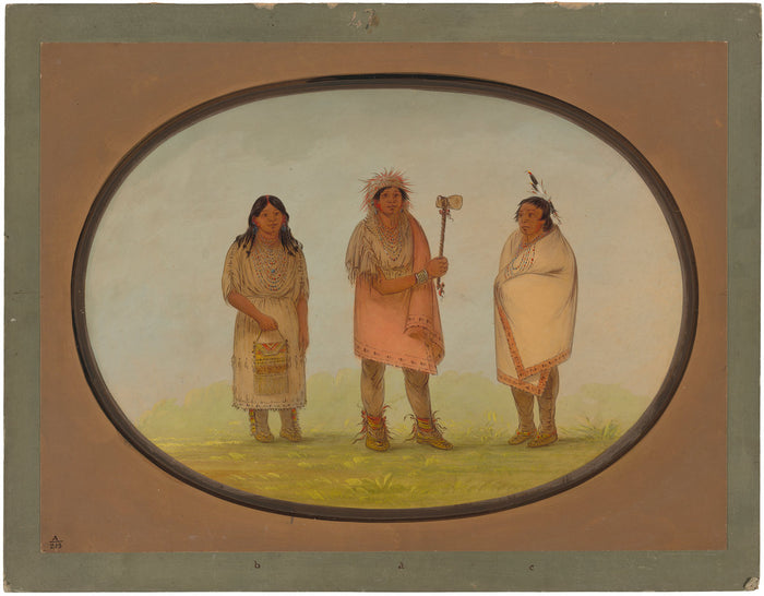 Three Piankeshaw Indians by George Catlin (American, 1796 - 1872), 16X12