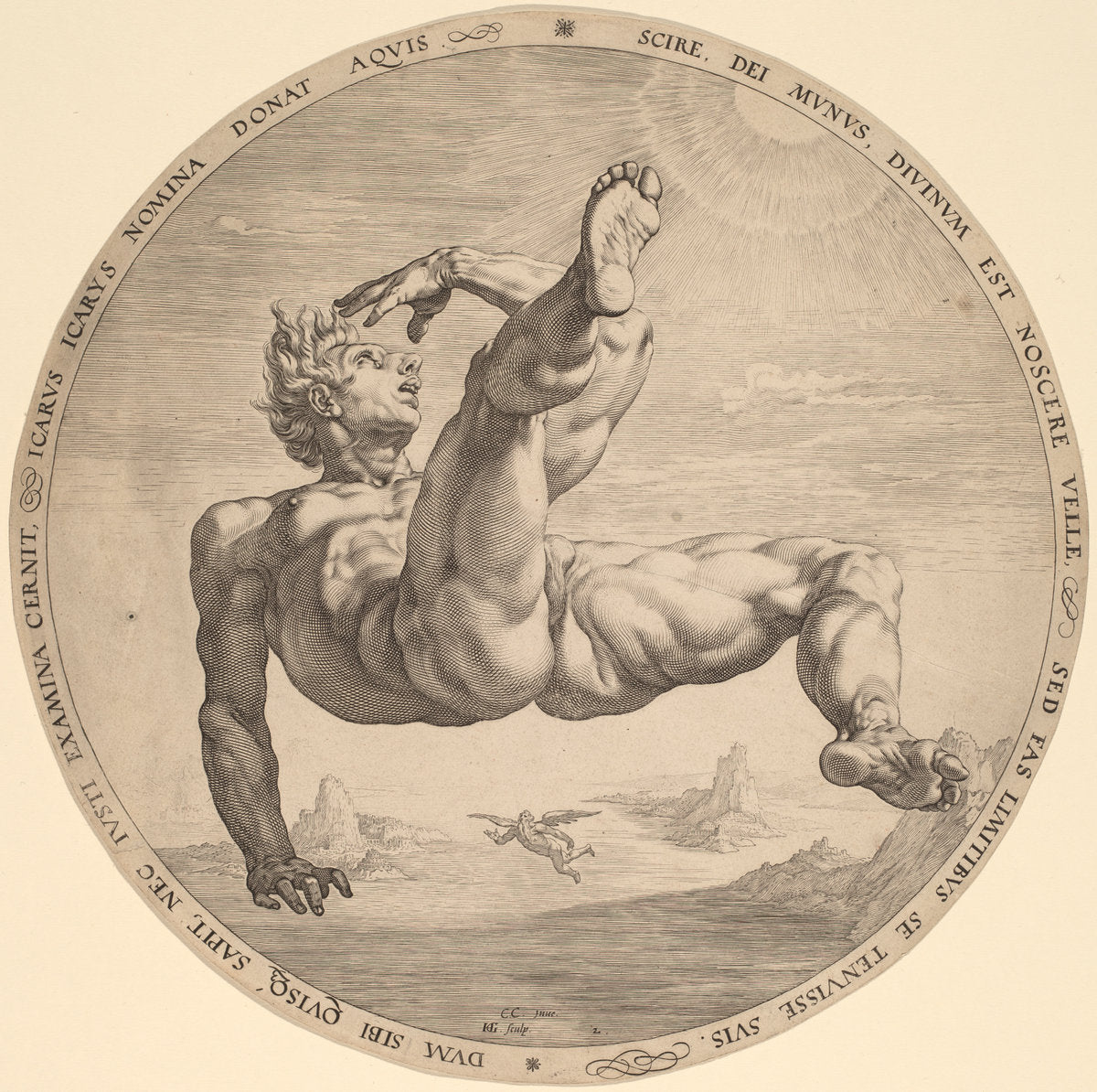 Icarus by Hendrik Goltzius, after Cornelis Cornelisz van Haarlem (Dutch, 1558 - 1617), 16X12"(A3)Poster Print