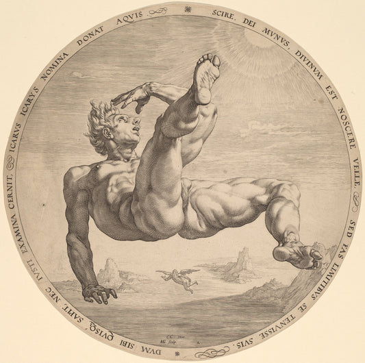 Icarus by Hendrik Goltzius, after Cornelis Cornelisz van Haarlem (Dutch, 1558 - 1617), 16X12"(A3)Poster Print