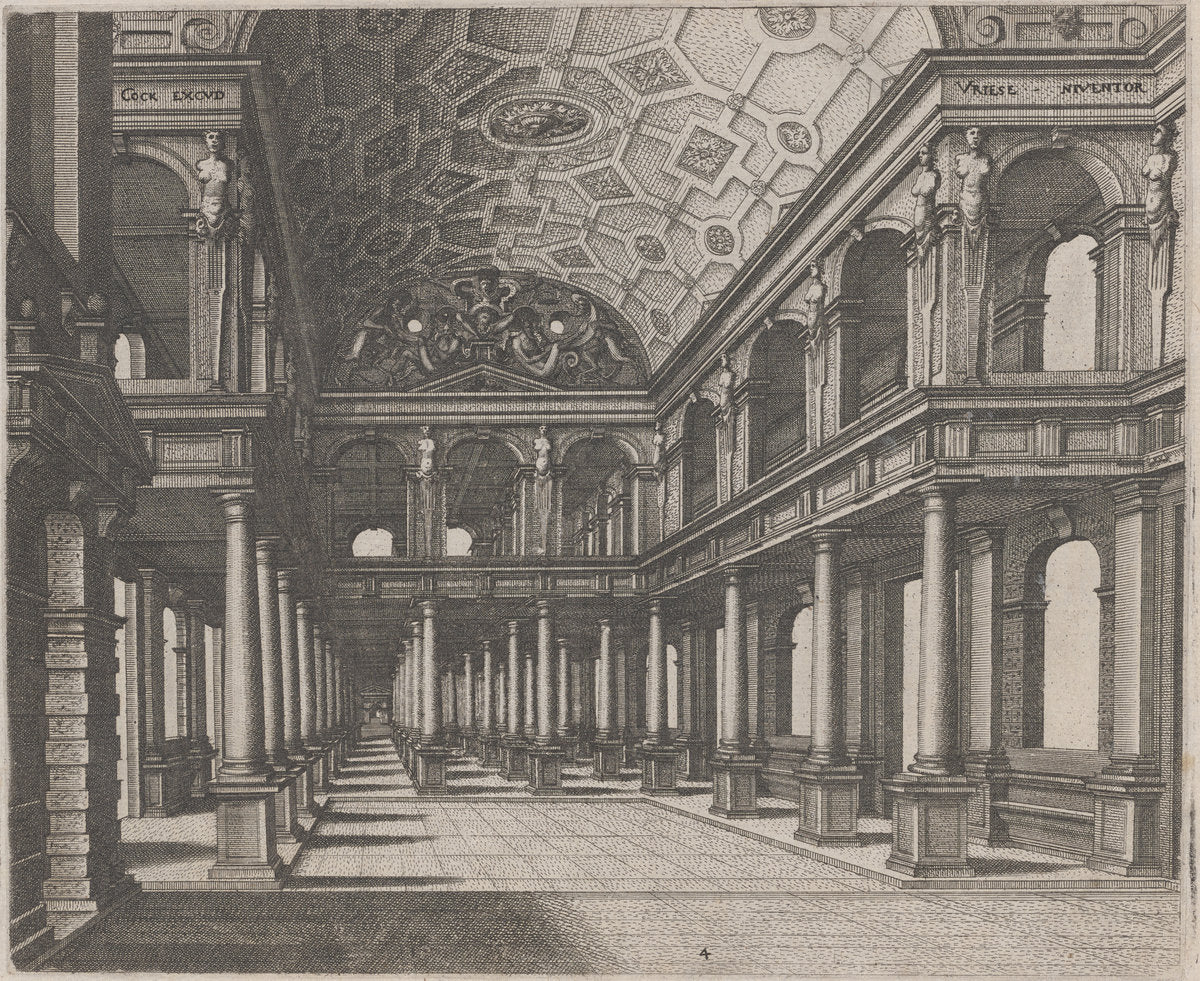 View into a Hall with Tuscan Columns by Lucas van Doetechum and Johannes van Doetechum, the Elder, after Hans Vredeman de Vries (Dutch, active 1554/1572; died before 1589), 16X12"(A3)Poster Print