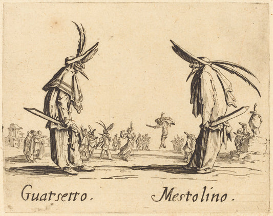 Guatsetto and Mestolino by Jacques Callot (French, 1592 - 1635), 16X12"(A3)Poster Print