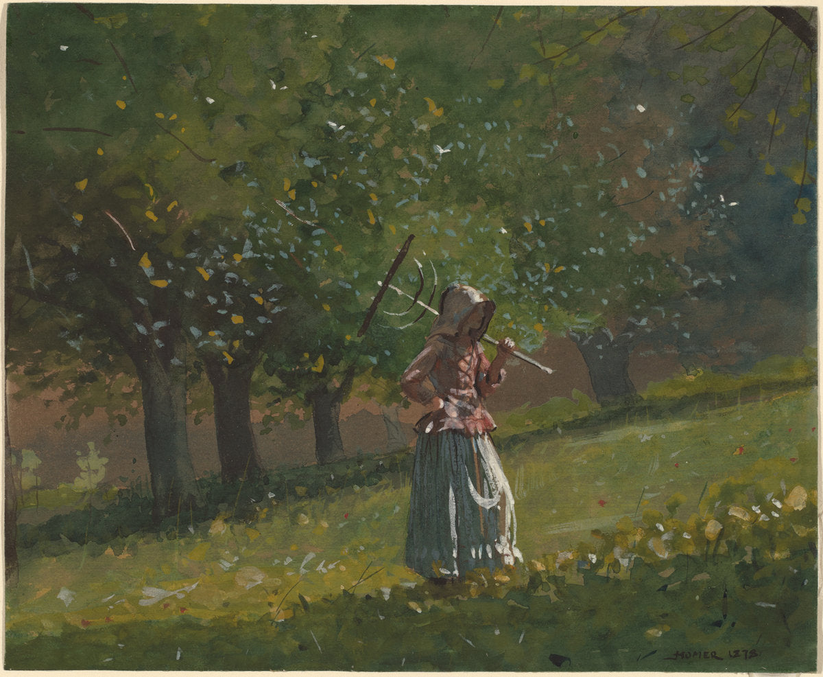 Girl with Hay Rake by Winslow Homer (American, 1836 - 1910), 16X12"(A3)Poster Print