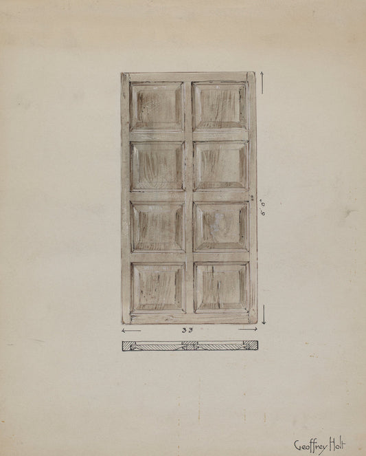 Old Paneled Door: Outside Door to Monastery by Geoffrey Holt (American, active c. 1935), 16X12"(A3)Poster Print