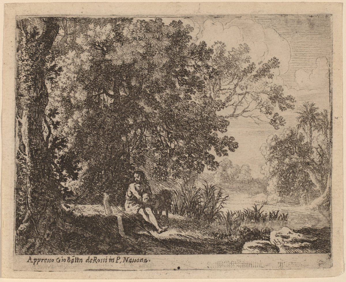 John the Baptist in the Wilderness by Herman van Swanevelt (Dutch, c. 1600 - 1655), 16X12"(A3)Poster Print