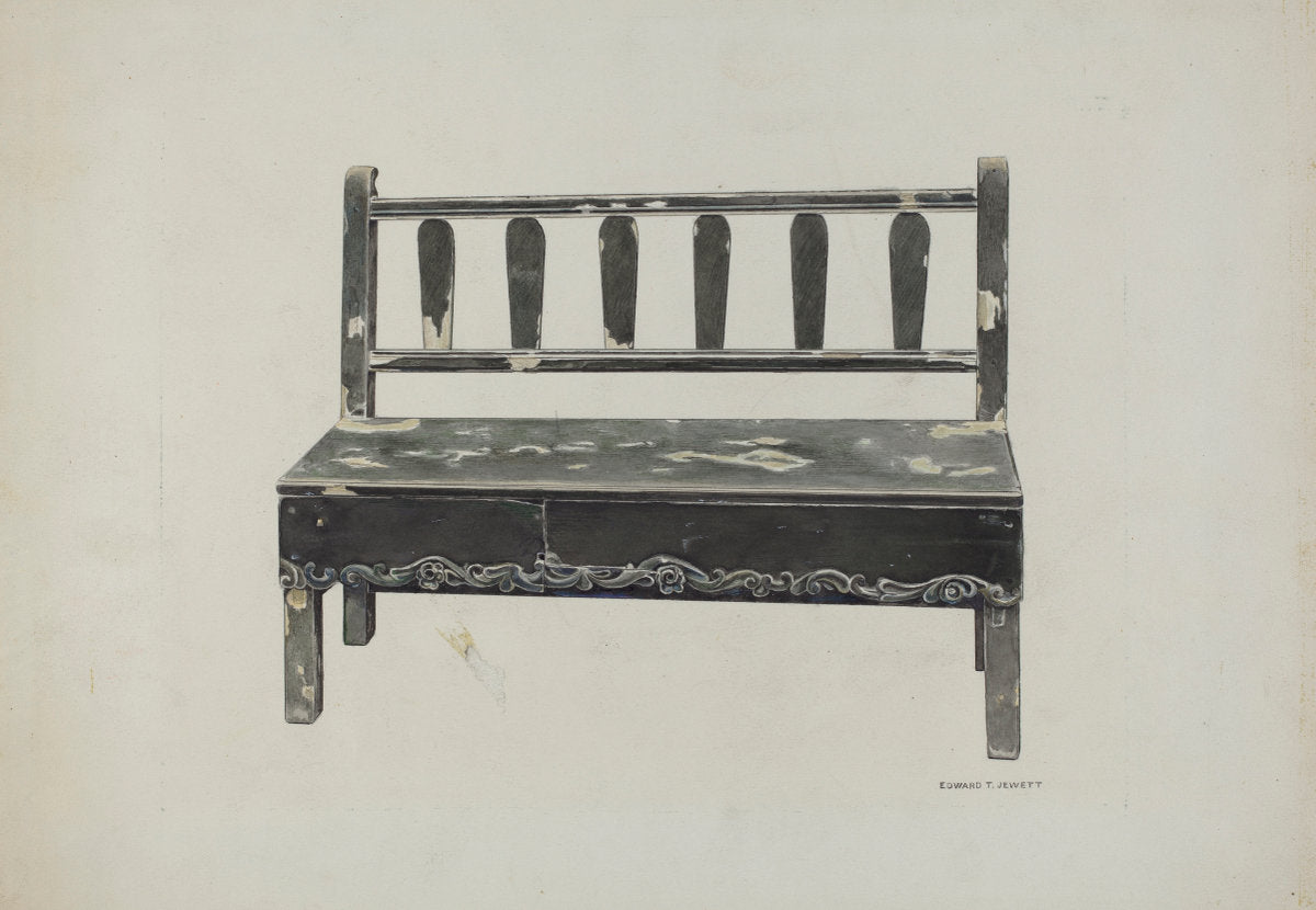 Spanish Colonial Mission Bench by Edward Jewett (American, active c. 1935), 16X12"(A3)Poster Print