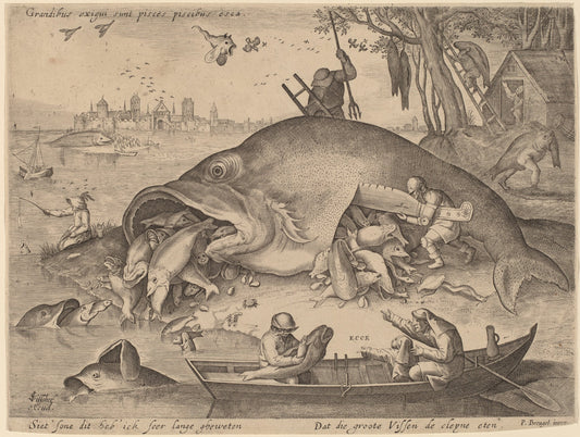 The Big Fish Eat the Little Fish by Hendrik Hondius after Pieter Bruegel the Elder (after Hieronymus Bosch? (Dutch, 1573 - 1649 or after), 16X12"(A3)Poster Print