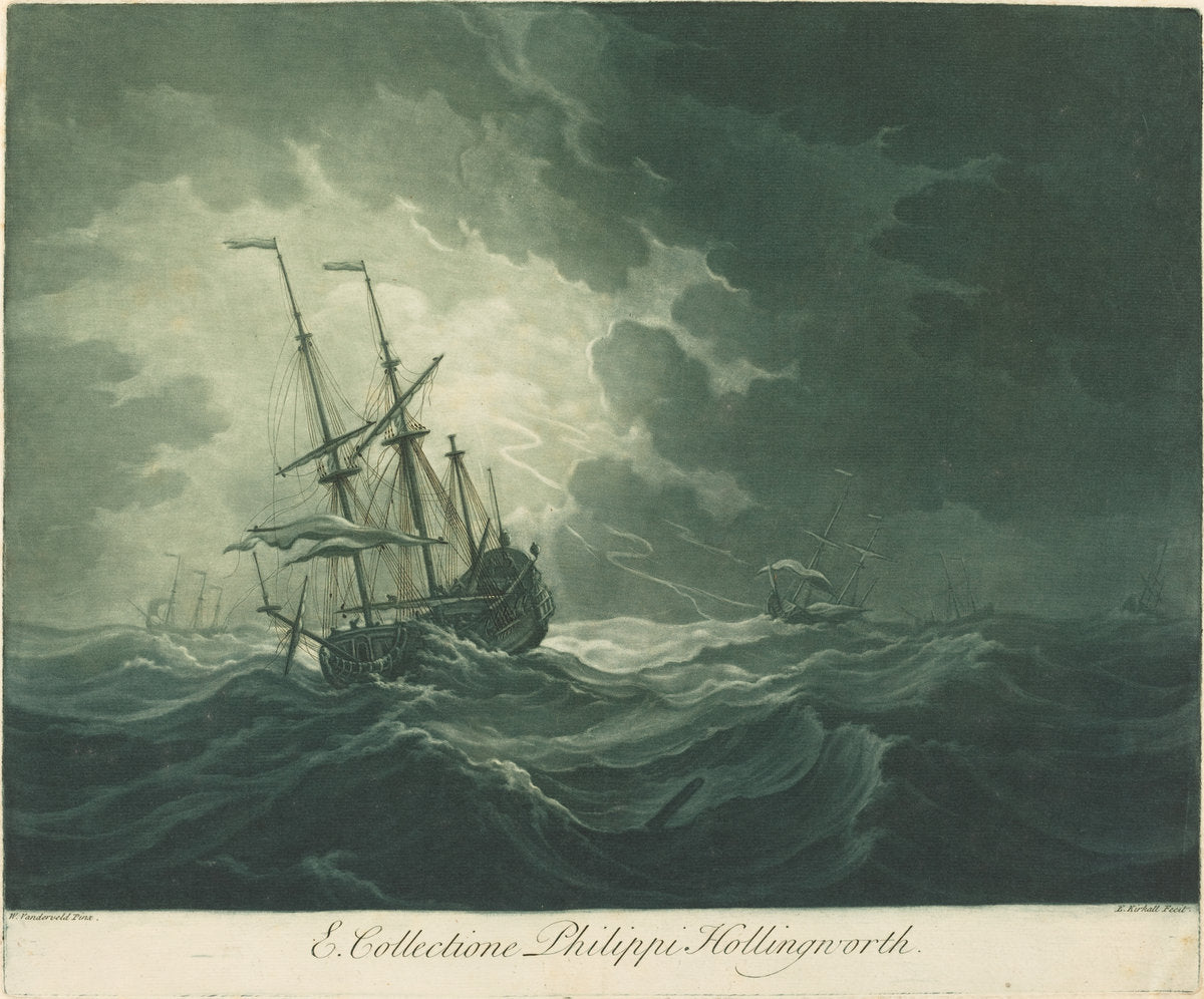Shipping Scene from the Collection of Philip Hollingworth by Elisha Kirkall after Willem van de Velde the Elder (English, c. 1682 - 1742), 16X12"(A3)Poster Print