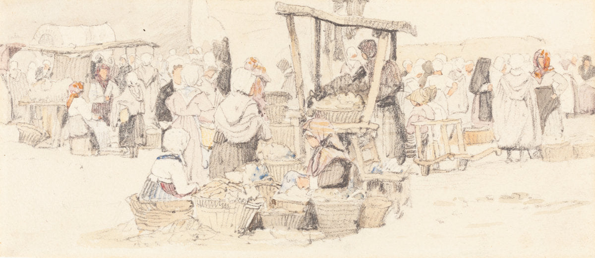 An Outdoor Market by Samuel Prout (British, 1783 - 1852), 16X12"(A3)Poster Print