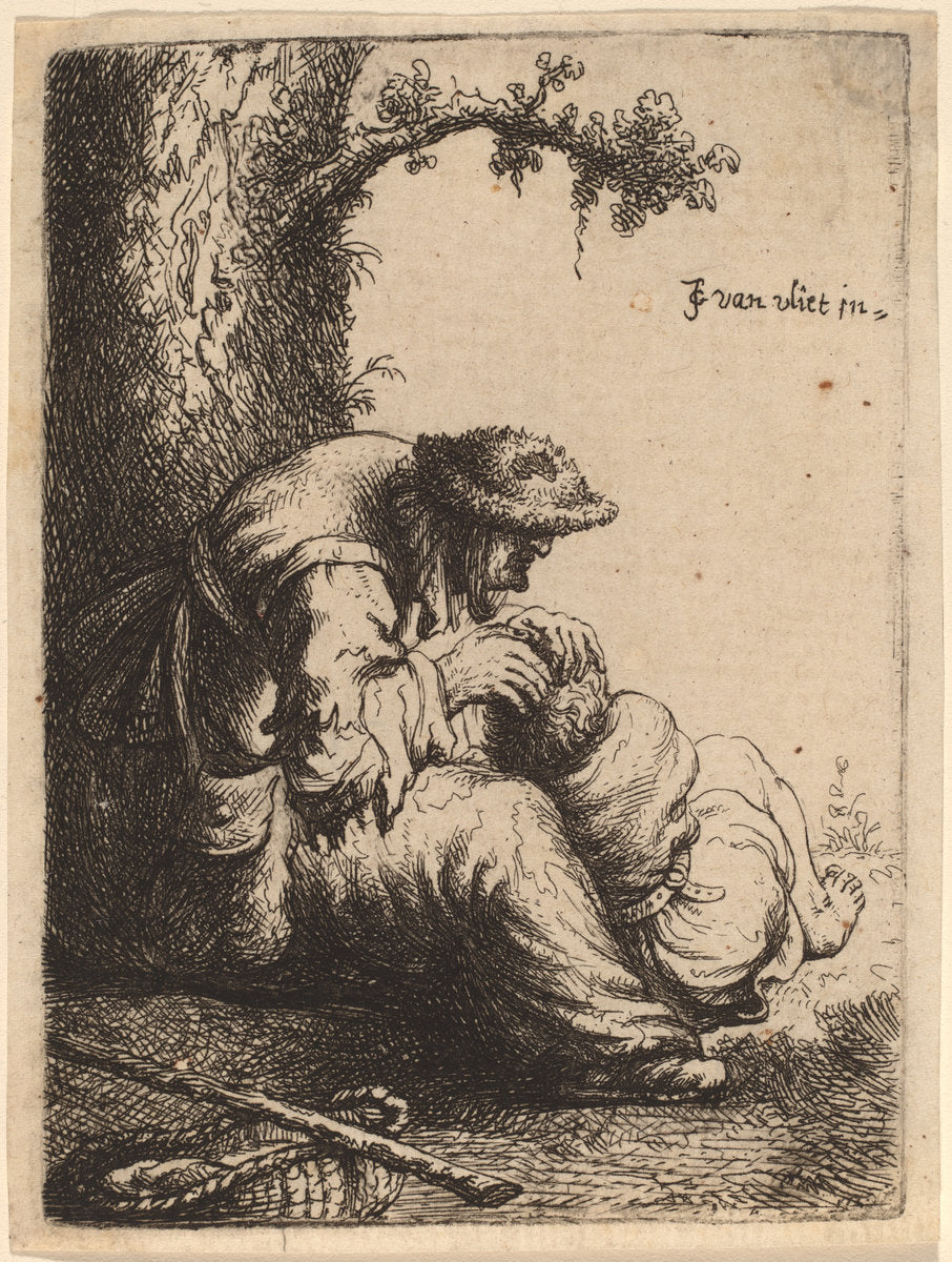 Beggar Woman Fleaing a Boy by Johannes van Vliet (Dutch, born c. 1610), 16X12"(A3)Poster Print