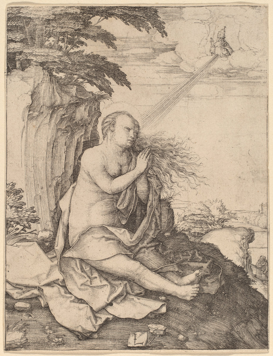 Saint Mary Magdalene in the Desert by Lucas van Leyden (Netherlandish, 1489/1494 - 1533), 16X12"(A3)Poster Print